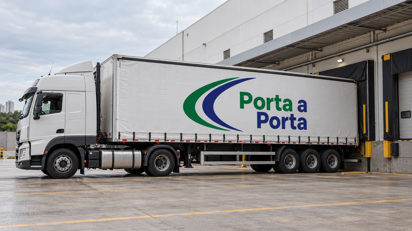Carreta da Porta a Porta encostada na doca de um centro de distribuição